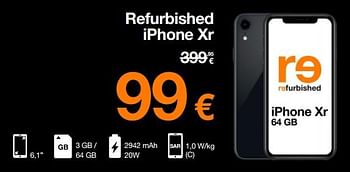 Promotions Apple refurbished iphone xr - Apple - Valide de 02/02/2023 à 21/02/2023 chez Orange