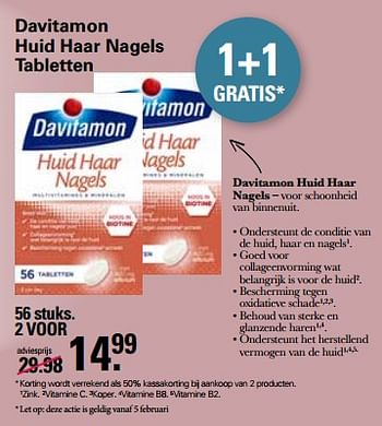 Promoties Davitamon huid haar nagels tabletten - Davitamon - Geldig van 01/02/2023 tot 18/02/2023 bij De Online Drogist