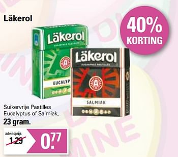 Promotions Suikervrije pastilles eucalyptus of salmiak - Lakerol - Valide de 01/02/2023 à 18/02/2023 chez De Online Drogist