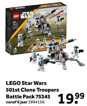 Promoties Lego star wars 501st clone troopers battle pack 75345 - Lego - Geldig van 01/02/2023 tot 28/02/2023 bij Intertoys