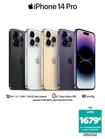 Promoties Apple iphone 14 pro 1tb - Apple - Geldig van 02/02/2023 tot 21/02/2023 bij Base