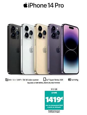 Promotions Apple iphone 14 pro 512 gb - Apple - Valide de 02/02/2023 à 21/02/2023 chez Base