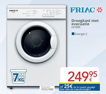 Friac Friac droogkast met evacuatie dk7005 - Promotie bij Eldi