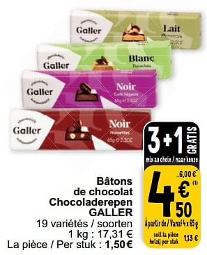 Promoties Bâtons de chocolat chocoladerepen galler - Galler - Geldig van 07/02/2023 tot 13/02/2023 bij Cora