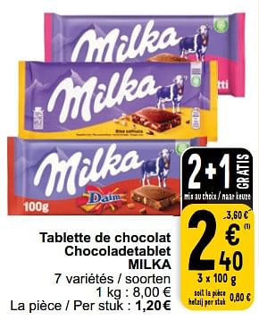 Promotions Tablette de chocolat chocoladetablet milka - Milka - Valide de 07/02/2023 à 13/02/2023 chez Cora
