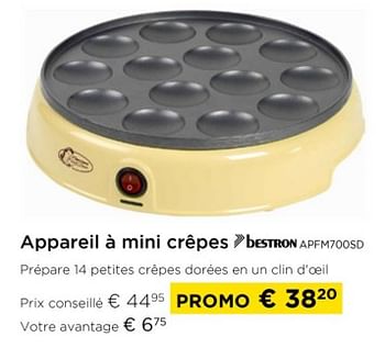 Promotions Appareil à mini crêpes bestron apfm700sd - Bestron - Valide de 01/02/2023 à 28/02/2023 chez Molecule