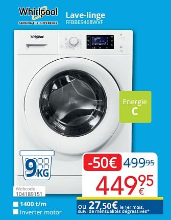 Promotions Whirlpool lave-linge ffbbe9468wvf - Whirlpool - Valide de 01/02/2023 à 28/02/2023 chez Eldi