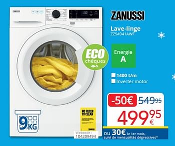 Promotions Zanussi lave-linge zz94941awf - Zanussi - Valide de 01/02/2023 à 28/02/2023 chez Eldi