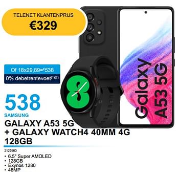 Promoties Samsung galaxy a53 5g + galaxy watch4 40mm 4g 128gb - Samsung - Geldig van 02/02/2023 tot 21/02/2023 bij VCD