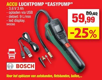 Promoties Bosch accu luchtpomp easypump - Bosch - Geldig van 08/02/2023 tot 19/02/2023 bij Hubo