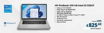 Promoties Hp probook 470 g8 intel i5-1135g7 - HP - Geldig van 01/02/2023 tot 28/02/2023 bij Compudeals
