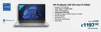 Promoties Hp probook 470 g9 intel i7-1255u - HP - Geldig van 01/02/2023 tot 28/02/2023 bij Compudeals