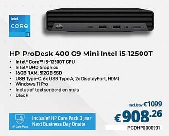 Promoties Hp prodesk 400 g9 mini intel i5-12500t - HP - Geldig van 01/02/2023 tot 28/02/2023 bij Compudeals