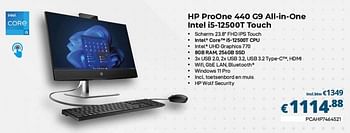 Promoties Hp proone 440 g9 all-in-one intel i5-12500t touch - HP - Geldig van 01/02/2023 tot 28/02/2023 bij Compudeals