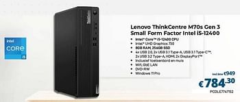Promoties Lenovo thinkcentre m70s gen 3 small form factor intel i5-12400 - Lenovo - Geldig van 01/02/2023 tot 28/02/2023 bij Compudeals