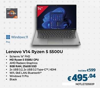 Promoties Lenovo v14 ryzen 5 5500u - Lenovo - Geldig van 01/02/2023 tot 28/02/2023 bij Compudeals