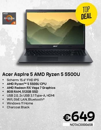 Promoties Acer aspire 5 amd 5 5500u - Acer - Geldig van 01/02/2023 tot 28/02/2023 bij Compudeals