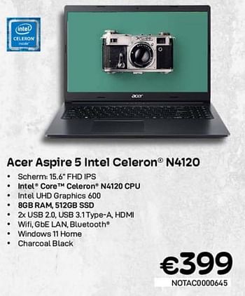 Promoties Acer aspire 5 intel celeron n4120 - Acer - Geldig van 01/02/2023 tot 28/02/2023 bij Compudeals