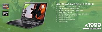 Promoties Acer nitro 5 amd ryzen 9 5900hx - Acer - Geldig van 01/02/2023 tot 28/02/2023 bij Compudeals