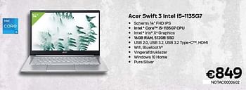 Promoties Acer swift 3 intel i5-1135g7 - Acer - Geldig van 01/02/2023 tot 28/02/2023 bij Compudeals