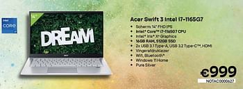 Promoties Acer swift 3 intel i7-1165g7 - Acer - Geldig van 01/02/2023 tot 28/02/2023 bij Compudeals