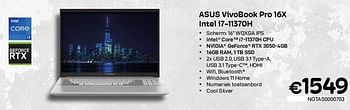 Promoties Asus vivobook pro 16x intel i7-11370h - Asus - Geldig van 01/02/2023 tot 28/02/2023 bij Compudeals