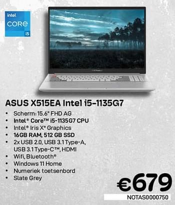 Promoties Asus x515ea intel i5-1135g7 - Asus - Geldig van 01/02/2023 tot 28/02/2023 bij Compudeals