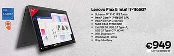 Promoties Lenovo flex 5 intel i7-1165g7 - Lenovo - Geldig van 01/02/2023 tot 28/02/2023 bij Compudeals