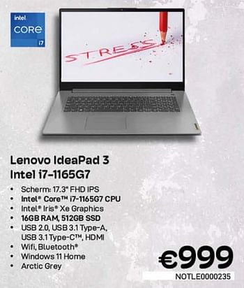 Promoties Lenovo ideapad 3 intel i7-1165g7 - Lenovo - Geldig van 01/02/2023 tot 28/02/2023 bij Compudeals