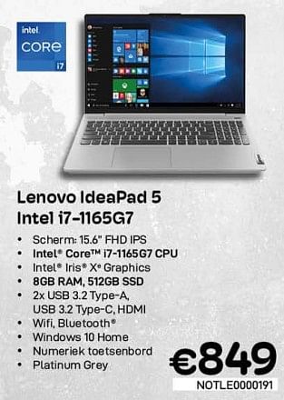 Promoties Lenovo ideapad 5 intel i7-1165g7 - Lenovo - Geldig van 01/02/2023 tot 28/02/2023 bij Compudeals