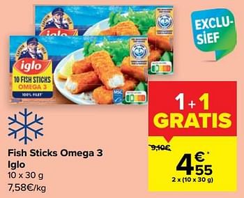 Promoties Fish sticks omega 3 iglo - Iglo - Geldig van 08/02/2023 tot 20/02/2023 bij Carrefour
