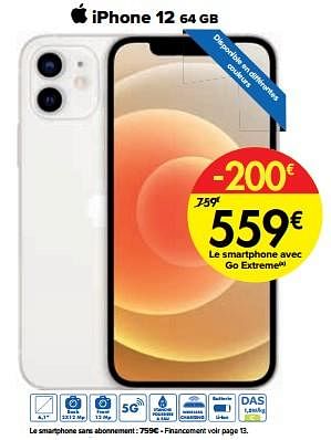 Promo iPhone 12 reconditionné 64 Go chez Carrefour