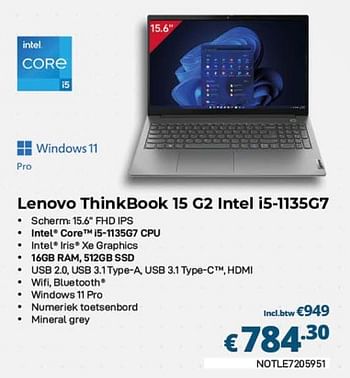 Promoties Lenovo thinkbook 15 g2 intel i5-1135g7 - Lenovo - Geldig van 01/02/2023 tot 28/02/2023 bij Compudeals