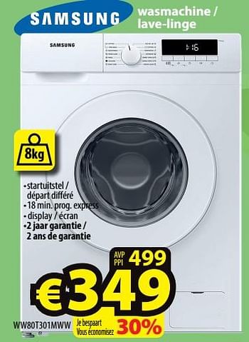 Promoties Samsung wasmachine - lave-linge ww80t301mww - Samsung - Geldig van 08/02/2023 tot 15/02/2023 bij ElectroStock