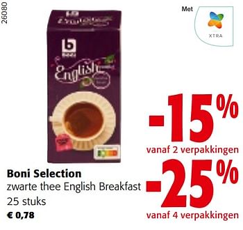 Promoties Boni selection zwarte thee english breakfast - Boni - Geldig van 08/02/2023 tot 21/02/2023 bij Colruyt