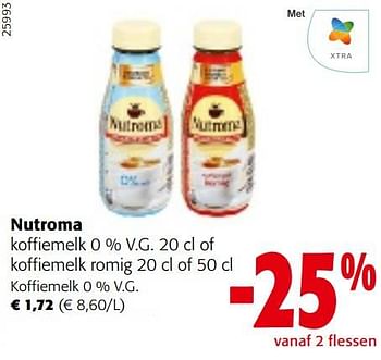 Promoties Nutroma koffiemelk 0 % v.g. - Nutroma - Geldig van 08/02/2023 tot 21/02/2023 bij Colruyt