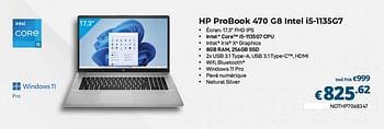 Promotions Hp probook 470 g8 intel i5-1135g7 - HP - Valide de 01/02/2023 à 28/02/2023 chez Compudeals
