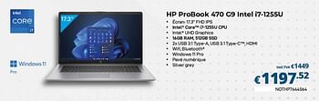 Promotions Hp probook 470 g9 intel i7-1255u - HP - Valide de 01/02/2023 à 28/02/2023 chez Compudeals