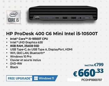 Promotions Hp prodesk 400 g6 mini intel i5-10500t - HP - Valide de 01/02/2023 à 28/02/2023 chez Compudeals