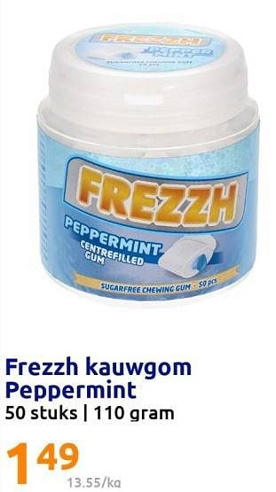Promoties Frezzh kauwgom peppermint - Frezzh - Geldig van 08/02/2023 tot 14/02/2023 bij Action