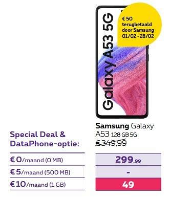 Promoties Samsung galaxy a53 128 gb 5g - Samsung - Geldig van 01/02/2023 tot 01/05/2023 bij Proximus