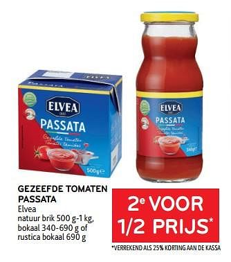 Promoties Gezeefde tomaten passata elvea 2e voor 1-2 prijs - Elvea - Geldig van 22/02/2023 tot 07/03/2023 bij Alvo