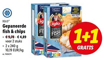 Promoties Gepaneerde fish + chips - Iglo - Geldig van 20/02/2023 tot 25/02/2023 bij Lidl