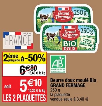Promotions Beurre doux moulé bio grand fermage - Grand Fermage - Valide de 14/02/2023 à 19/02/2023 chez Migros
