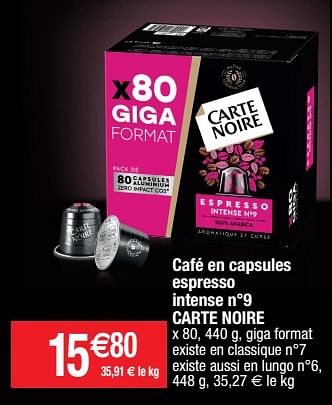 Promotions Café en capsules espresso intense n°9 carte noire - CarteNoire - Valide de 14/02/2023 à 19/02/2023 chez Migros