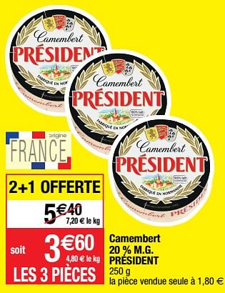 Promotions Camembert 20 % m.g. président - Président - Valide de 14/02/2023 à 19/02/2023 chez Migros
