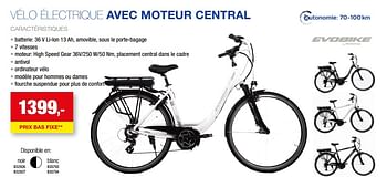 Promotions Vélo électrique avec moteur central - Evobike - Valide de 01/01/2023 à 30/07/2023 chez Hubo