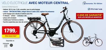 Promotions Vélo électrique avec moteur central - Minerva - Valide de 01/01/2023 à 30/07/2023 chez Hubo
