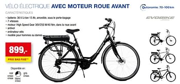 Promotions Vélo électrique avec moteur roue avant - Evobike - Valide de 01/01/2023 à 30/07/2023 chez Hubo