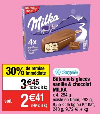 Promotions Bâtonnets glacés vanille + chocolat milka - Milka - Valide de 14/02/2023 à 19/02/2023 chez Migros